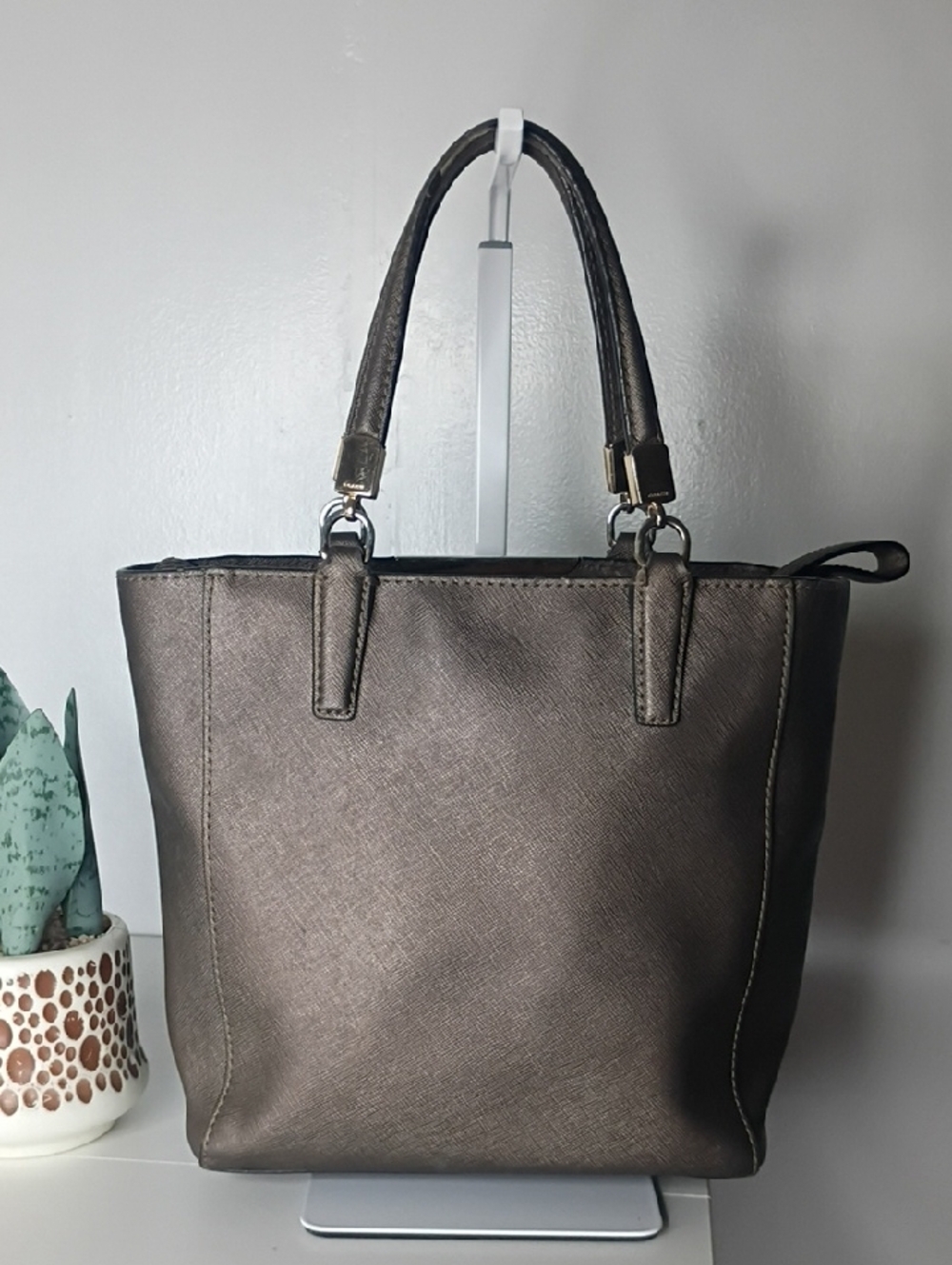 Coach Madison Saffiano Mini North South Tote Bronze Purse Bag - Picture 3 of 16